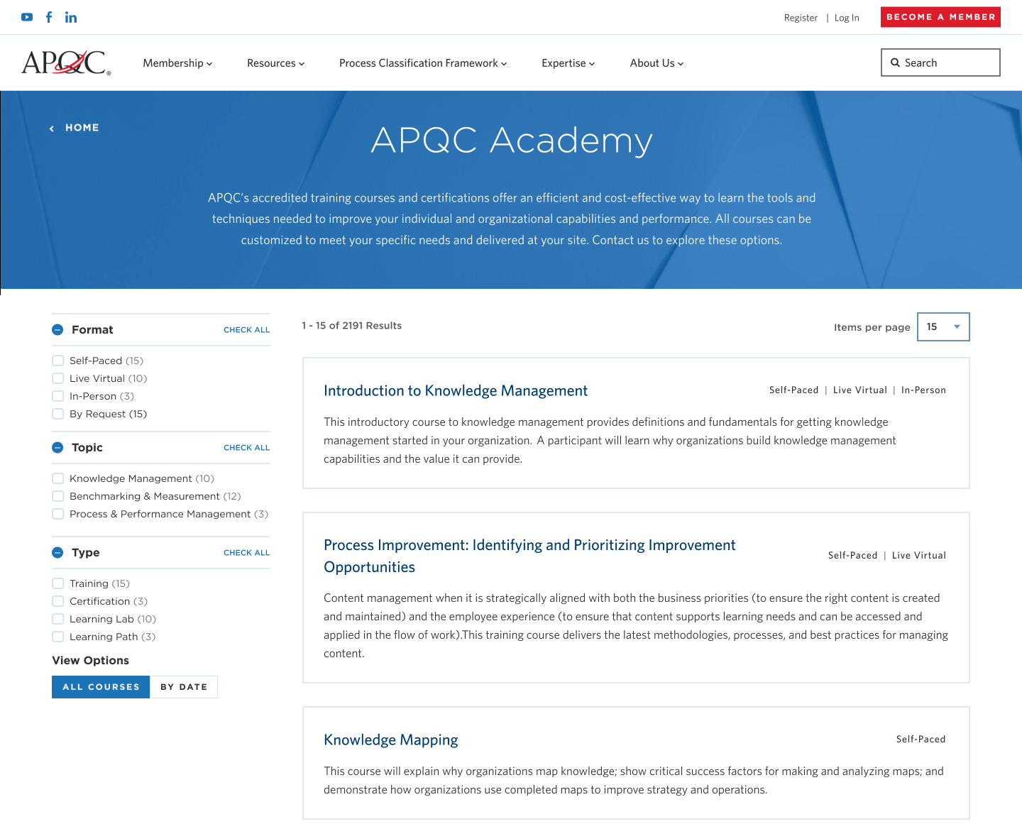 Course Catalog Page with Filtering