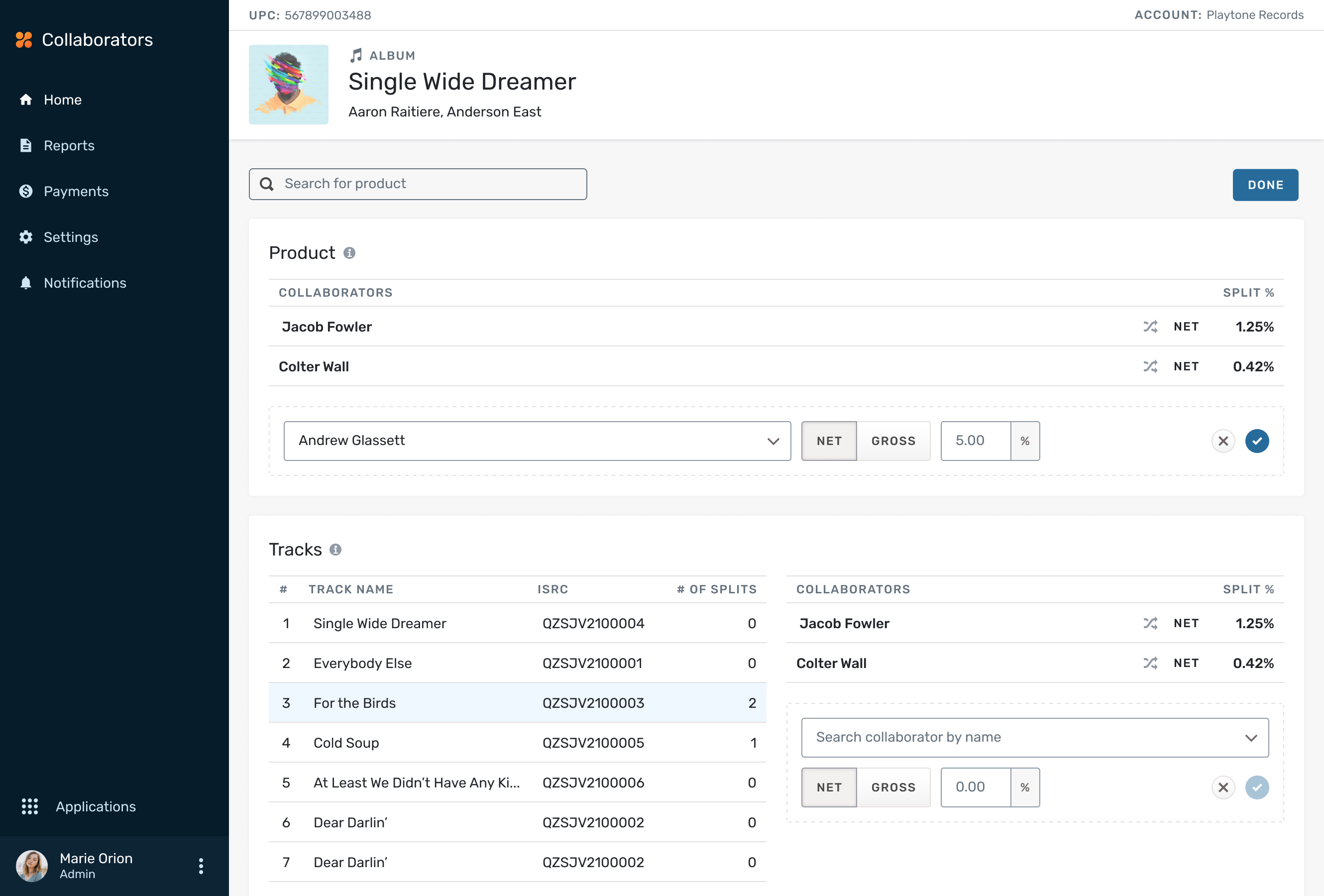 Revenue Splitting Interface